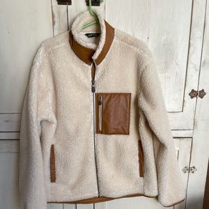 Orvis Stowe Sherpa Fleece with leather trim jacket Men’s large MSRP $220